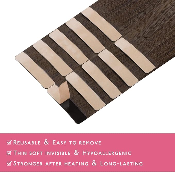WENNALIFE Tape in Hair Extensions Human Hair Chocolate Brown Tape in Extensions, 10pcs 30g 24 inch Remy Invisible Tape Ins Straight Soft Real Human Hair Tape in Extensions Refill Set Extensions