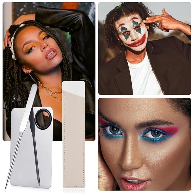 Foundation Spatula, Stainless Steel Makeup Mixing Palette with Makeup Spatula Korean Reusable Cosmetic Spatula Tool for DIY Liquid Foundation Nail Polish Contour Primer