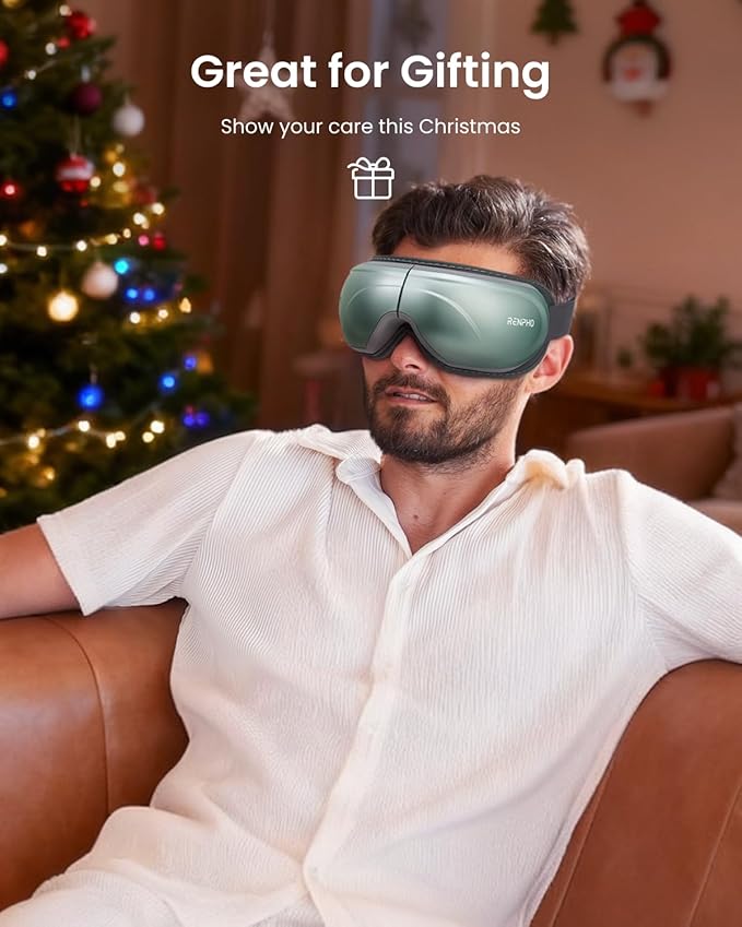 RENPHO Eye Massager with Heat, Christmas Birthday Gifts for Women Mom, FSA Eligible HSA Eye Mask for Migraine, Smart Sleep Mask for Dry Eyes Relax, Reduce Strain for Men Dad Her Him Blue