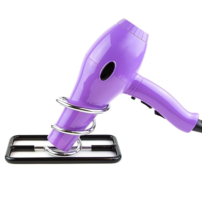 Hair Dryer Holder Countertop - Spiral Salon Blow Dryer Holder Stand (Silver/Black) - Hairdryer Holster - Hairdryer Holder for Bathroom - Hair Dryer Holster