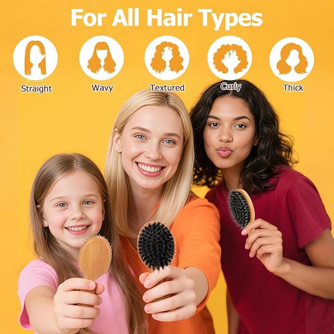 Travel Hair Brush, 5-Pack Mini Boar Bristle Hair Brush for Women - Small Portable Compact HairBrush for Girls Kids Women Best Gift, Travel Size for Purse, Vacation, Business Trips & Outings