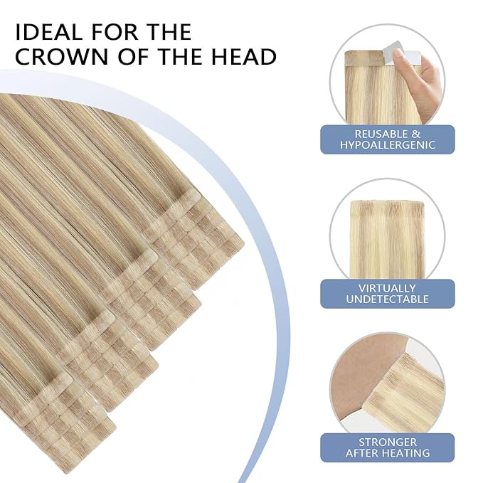 COOKAYU Invisible Tape in Hair, Ash Blonde and Platinum Blonde Seamless Injected Tape in Human Hair Extensions 20pcs/pack 20Inch 45g Invisi Edge Extensions
