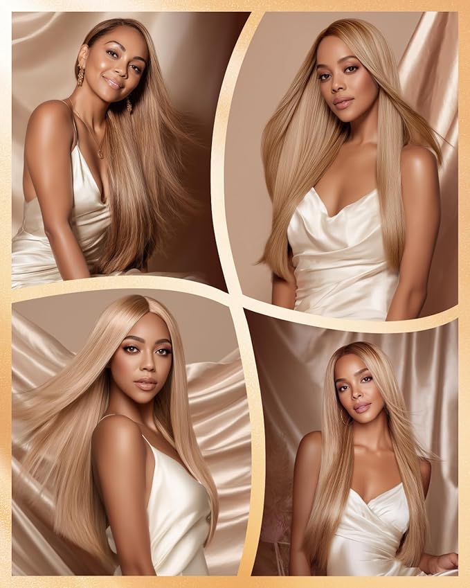 Arabella 13x6 Light Brown Blonde Wig Human Hair Glueless Wigs Human Hair Pre Plucked Pre Cut 13x6 Ear to Ear Full HD Lace Front Wigs 210% Density Straight Wig Drawstring Wig Human Hair 24 Inch