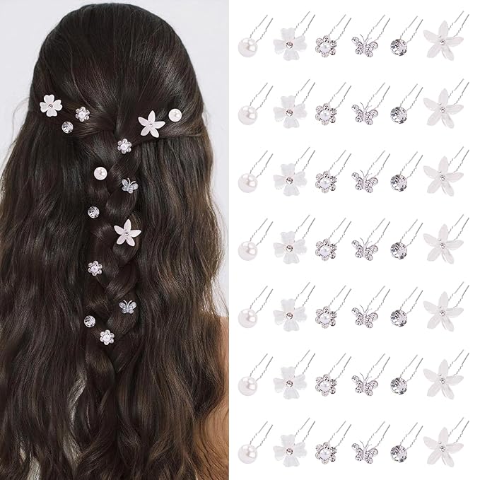CUBACO 42PCS Wedding Hair Accessories Pins for Women,silver Pearl Flower Rhinestone Hair Clip Bridal Pins Decorative for Brides Bridesmaids, Gift for Girls