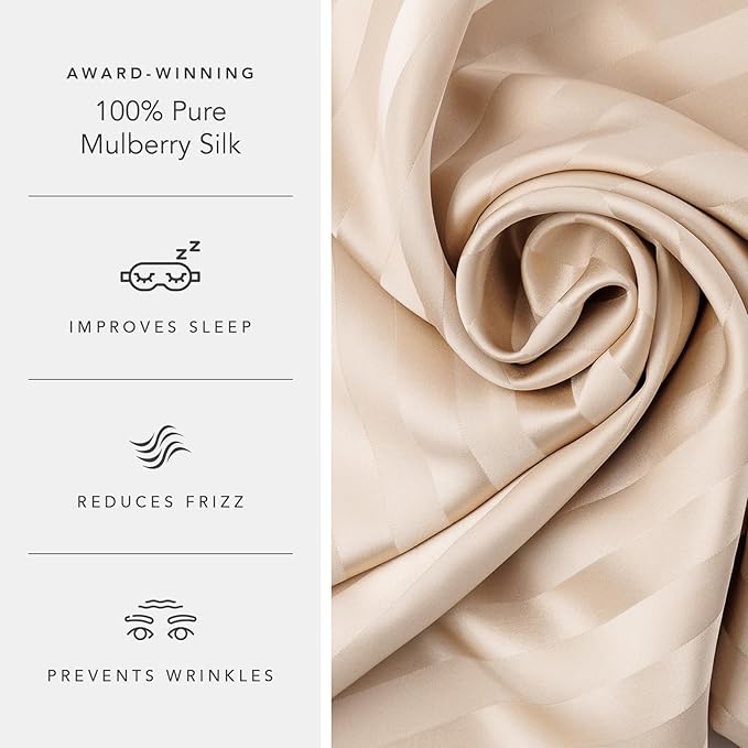 Fishers Finery 25mm 100% Pure Mulberry Silk Pillowcase (Taupe Stripe King)
