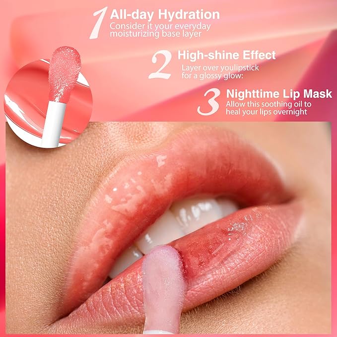 2Pack Big Brush Head Hydrating Lip Glow Oil Plumping Lip Tint, Hydrating Lip Gloss Tinted Lip Balm Transparent Lip Care, Long Lasting Nourishing Non-sticky Fresh Texture (Cherry+Coco)