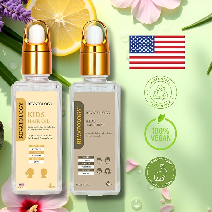 REVATOLOGY Kids & Baby Hair Growth System - Kids Hair Serum+Hair Oil Bundle (Made in USA) Natural, Chemical-Free, Nourishes, Strengthens & Promotes Healthy Growth – Safe Daily Formula for Boys & Girls