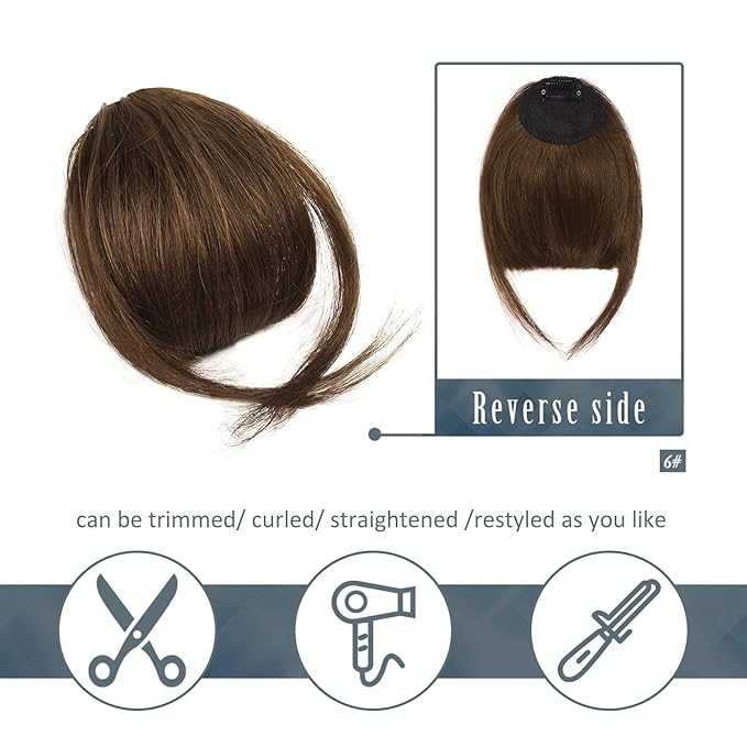 BARSDAR Real Human Hair Clip in Bangs - Human Hair Clip in Bangs for Women - Medium Brown Thick Bangs Extensions Fringe with Temples Real Hair Bangs Hairpieces - Medium Brown