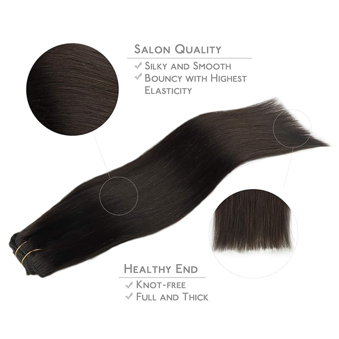 WENNALIFE Clip in Hair Extensions Real Human Hair, 24 Inch 160g 7pcs Dark Brown Remy Hair Straight Natural Extensiones De Cabello Humano Con Clip Ins