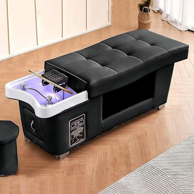 Professional Beauty Salon Shampoo Bed Head Spa Equipment with Water Circulation,Steamer,Shampoo Chair Luxury Head Care SPA Shampoo Bed (Black)
