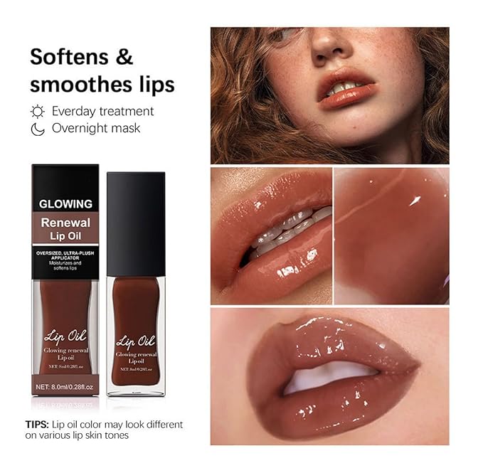 MAEPEOR Glowing Lip Oil 7 Colors Hydrating Lip Balm Nourishing Lip Care Lip Treatment Glossy Finish Non-sticky Moisturizing Lip Balm (06 Red)