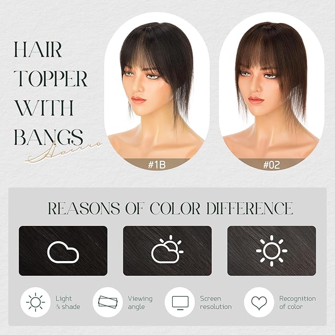 Hairro Toppers Hairpieces For Women Wispy Air Clip On Bangs Remy Short Black Lace Topper 3D Cover Wiglet 11 Inches 21g #1B