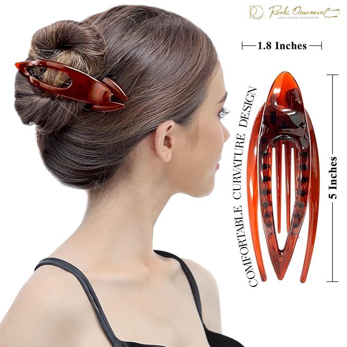 RC ROCHE 6 Pcs Flat Hair Clips Big Claw for Thick Hair French Duckbill Women No Slip Side Slide Curved Alligator Concord Strong Grip Hold Volume Lay Down Clamp, Large Brown