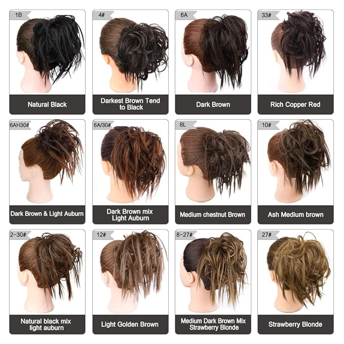 HMD Tousled Updo Messy Bun Hair Piece Hair Extension Ponytail With Elastic Rubber Band Updo Extensions Hairpiece Synthetic Hair Extensions Scrunchies Ponytail Hairpieces for Women