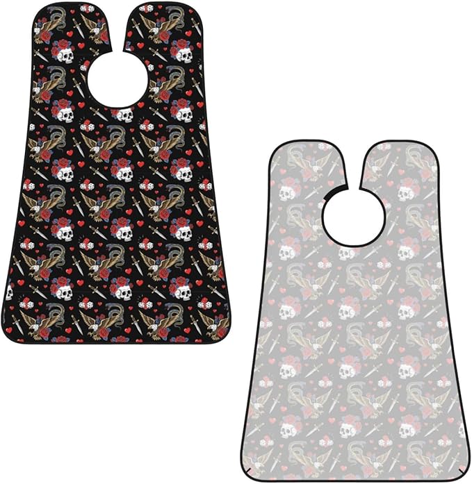 Beard Hair Catcher Bib, Waterproof Non-Stick Grooming Apron for Shaving Trimming, Perfect for Men Dad, Vintage Rock Snake Knife Wild Eagle Rose Skull Shave Bib