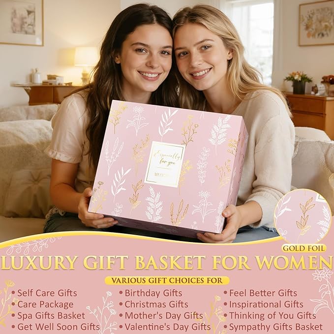 Birthday Gifts for Women Self Care Package Get Well Soon Gift Baskets, Thinking of You Sympathy Spa Gift Set w/ Crochet Flower Bouquet, Unique Christmas Gifts for Women Mom Her Best Friend Sister Wife