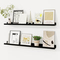 Picture Ledge Shelf, Solid Pine Wood Floating Shelves Set of 2, 32 Inches Nursery Book Shelves for Toys Storage, Kids Bookshelf Wall Mounted for Living Room Bedroom Decor Books Photo Frames, Black