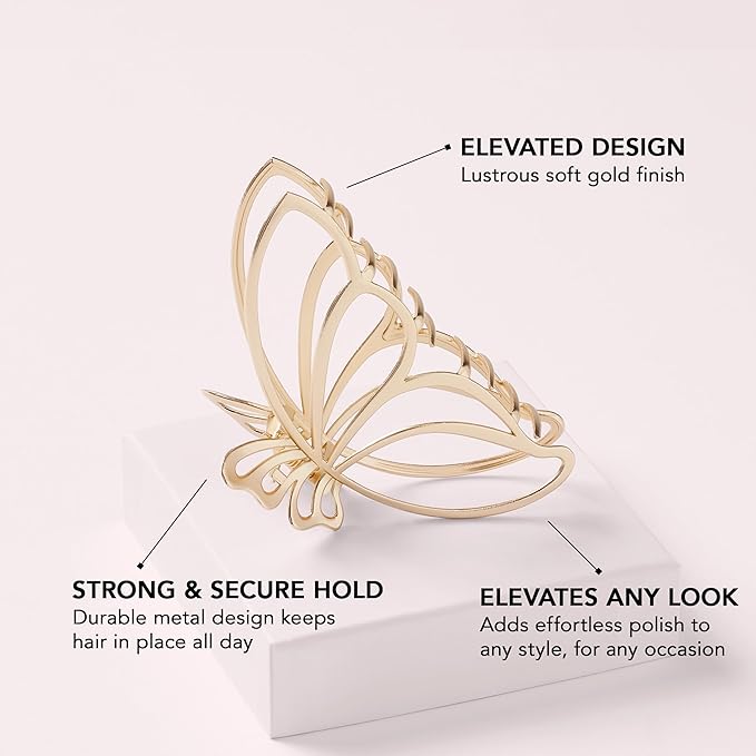 The Hair Edit Gilded Wing Clip – Large Chic Gold Metal Hair Clip for Women, Hair Accessory for Styling & Everyday Wear, Clip For Medium,Thick or Curly Hair, Ideal Gift For Women, Perfect for Updos