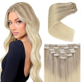 Ve Sunny Clip in Hair Extension Ombre Ash Blonde to Platinum Blonde Remy Clip in Human Hair Extenisons Ombre BlondeReal Hair Clip in Extensions for Women Double Weft 16inch 7pcs 120g