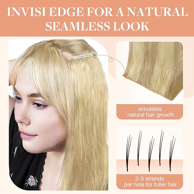 GOO GOO Invisi Edge Tape in Hair Extensions Human Hair, 18D/22F Dirty Blonde Highlights, 6pcs 20inch 18g, Virgin Remy Hair, Seamless Injected Tape, Natural Look