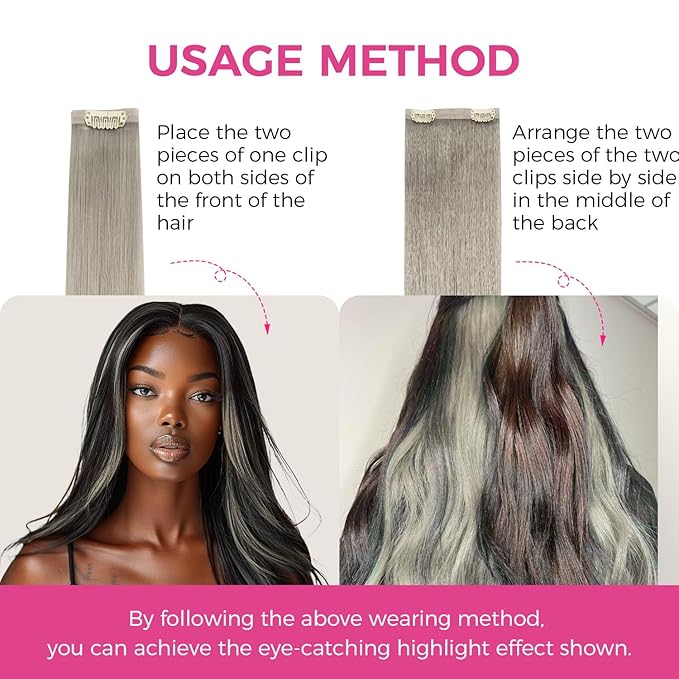 Lashey Seamless Clip in Hair Extensions Human Hair 4pcs 48g Grey Straight Hair Extensions Clip ins for Black Women 20 Inch Long