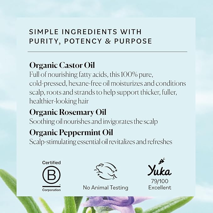 Sky Organics USDA Organic Castor Oil with Rosemary Oil, Strengthening Oil, Pure Potent Blend, Hexane Free, Invigorates Scalp, Supports Stronger, Fuller-Looking Hair, Textured Hair