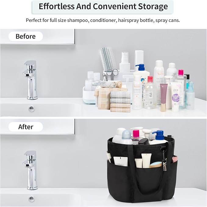 Shower Caddy Portable, Hanging Mesh Shower Caddy, Travel Toiletry Bag for Women Men, Quick Dry Shower Tote Bag with Rotable Hook for Bathroom, Gym, Camping, Beach, Swimming, Traveling