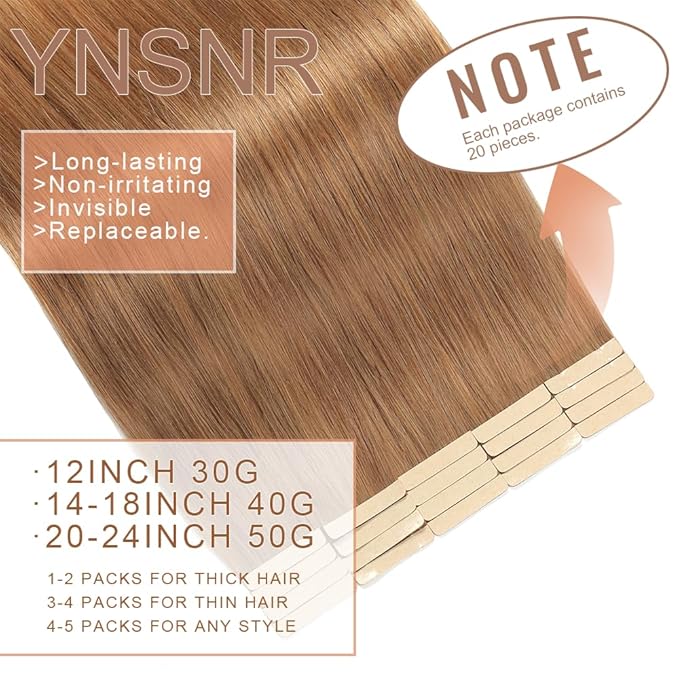 Golden Brown Tape in Hair Extensions Human Hair,14 Inch Human Hair Tape in Extensions 20Pcs Tape Ins Human Hair Extensions for Women Seamless Tape in Hair Extensions Real Human Hair