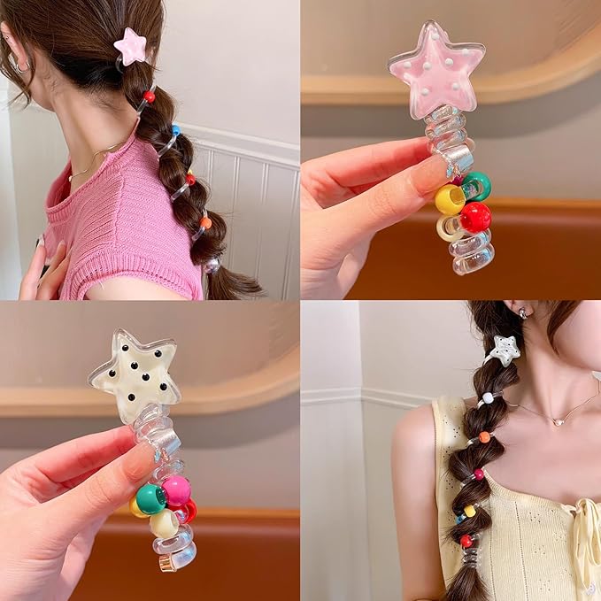4 Pcs Star Spiral Hair Ties Braided Elastic Telephone Scrunchies Phone Cord Hair Bands Women Thin Thick Hair Straight Ponytail Hair Accessories