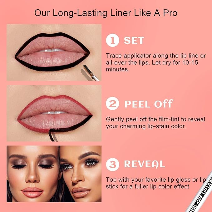 Peel Off Lip Liner Stain - Long Lasting Natural Lip Stain Transfer-proof Lip Liner, Moisturizing Waterproof Lip Gloss Stain, Highly Pigmented Color for All Skin, Ideal Gifts for Women (Mauve)