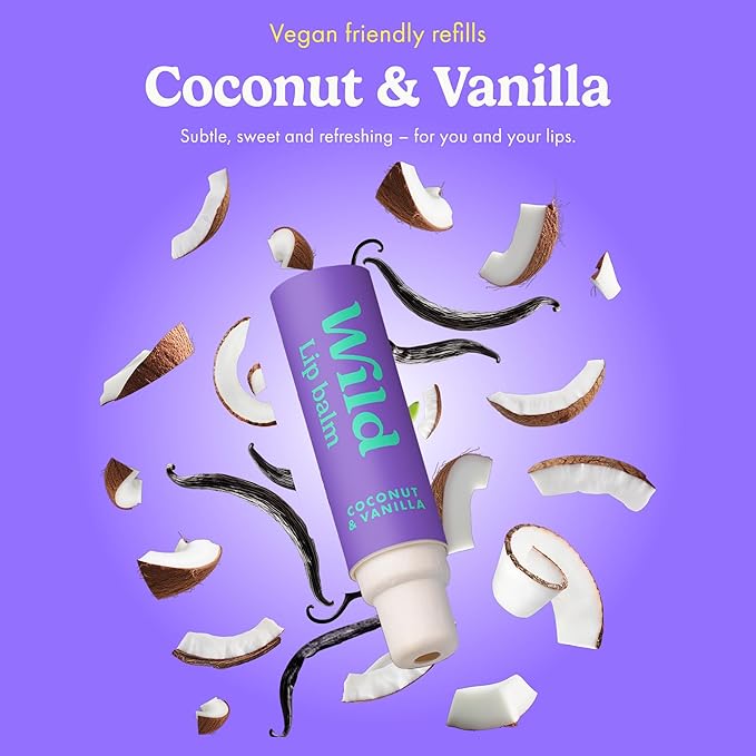 Wild Refillable Lip Balm Starter Kit - Includes Black Aluminum Case & 3 Pack Lip Balm Refills in a Variety of Scents - Includes Passionfruit Swirl, Original and Coconut & Vanilla Scents