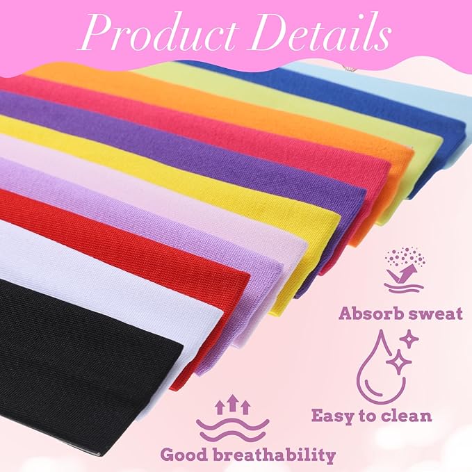 12 Pcs Women Yoga Hair Bands, Elastic Sweatband Fabric Headbands Sports Sweat Band Yoga Stretchy Headband Soft Workout Headbands for Sports Running Cycling Exercise Fitness