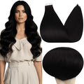 Full Shine Human Hair Tape in Extensions 24Inch Long Hair Extensions Color 1 Jet Black Invisible Tape in Hair Extensions Remy Hair 40Pcs Skin Weft Human Hair Extensions 100G Add Length