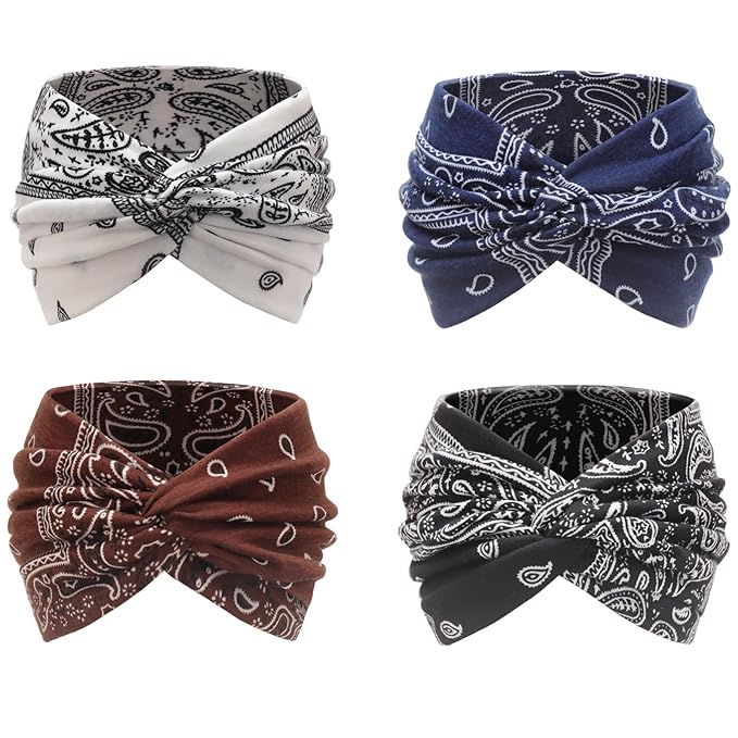DRESHOW 4 Pack Turban Headbands for Women Wide Vintage Head Wraps Knotted Cute Hair Band Accessories