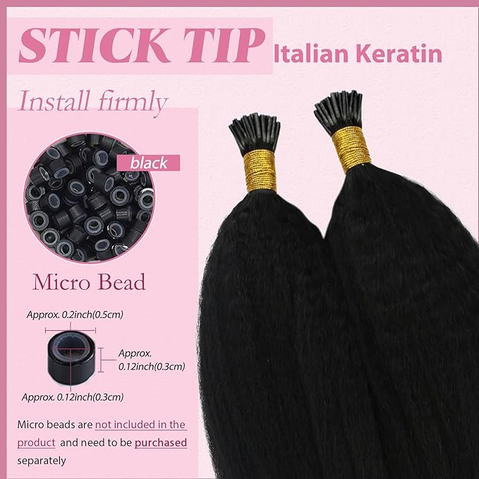 YoungSee Kinky Straight Itip Human Hair Extensions 16In Kinky Itip Hair Extensions Black 80s 50g Itip Human Hair Extensions Yaki Tip Hair Extension Curly for Black Women