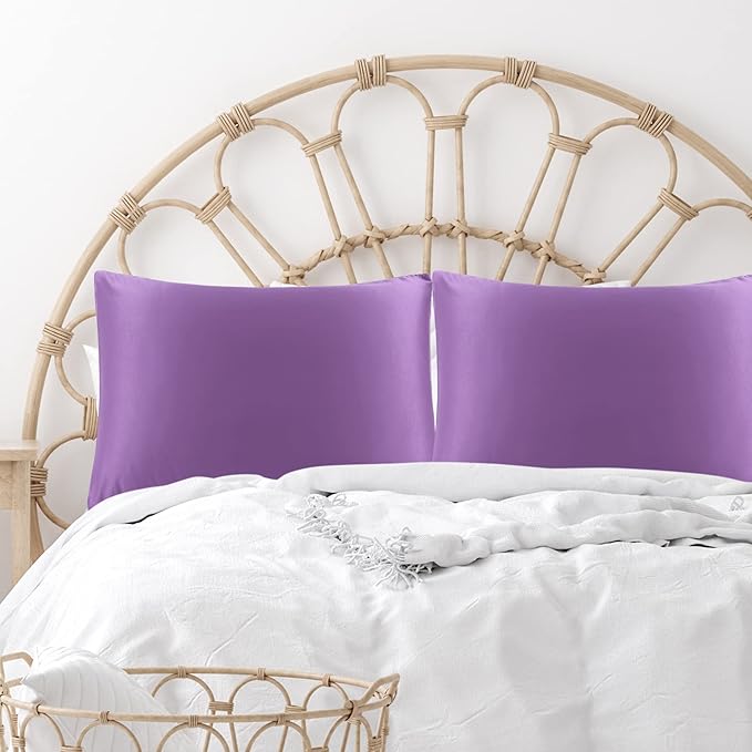 uxcell 2 Pack Silk Satin Pillowcase for Hair and Skin, Cool, Silky, Soft Breathable Pillow Cases Queen Size 20x30 Inch Sateen Pillowcase Purple with Envelope Closure