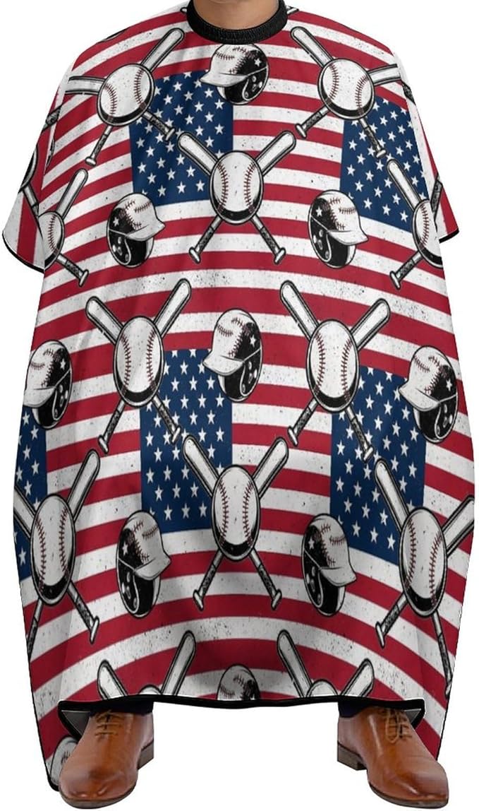 Women Vintage Baseball American Flag Barber Hairdressing Cape, Full Coverage Hairdressing Haircut Apron for Barbers, Haircut Tools