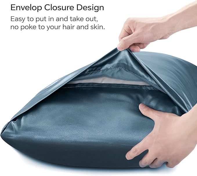 BEDELITE Satin Body Pillow Cover 2 Pack, Super Soft and Cooling Body Pillow Pillowcase for Hair and Skin, Breathable Silky Full Long Pillowcase Cover(20"x54", Bluesteel)