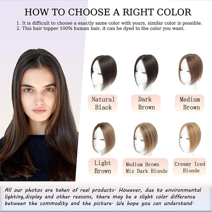 Hair Toppers for Women Human Hairpieces for Women with Thinning Hair 10 Inch Topper Hairline(Medium Brown Mix blonde).