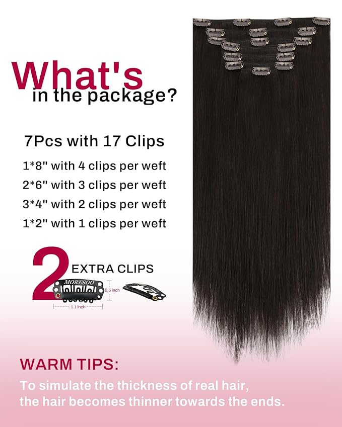 Moresoo Human Hair Clip in Extensions Dark Brown Remy Double Weft Clip in Hair Extensions Real Human Hair Brown #2 7pcs 120g 24inch