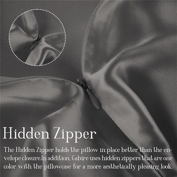 Mulberry Silk Pillow Cases Set of 2, Both Sides Real Silk Pillowcase for Hair and Skin Prevent Acne Pillowcase Organic Silk Pillow case 2 Pack with Hidden Zipper, Grey, Standard (20"×26")
