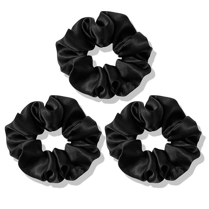 OLESILK 100% Mulberry Silk-Scrunchies for Hair Sleep, Women Grils Silk Hair Ties for Frizz & Breakage Curly Hair, No Damage, Elastics Ponytail Holder, 3 Pack