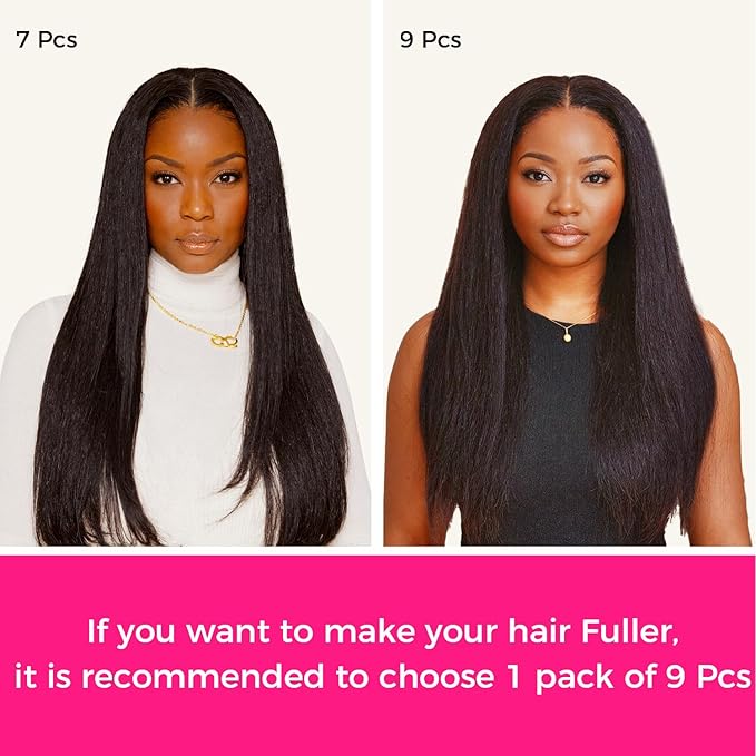 Lashey Seamless Clip in Hair Extensions Human Hair 130g 9pcs #2 Dark Brown 16 Inch Light Yaki Straight Clip in Hair Extensions Real Human Hair with Flat PU Invisi Edge Full Pack