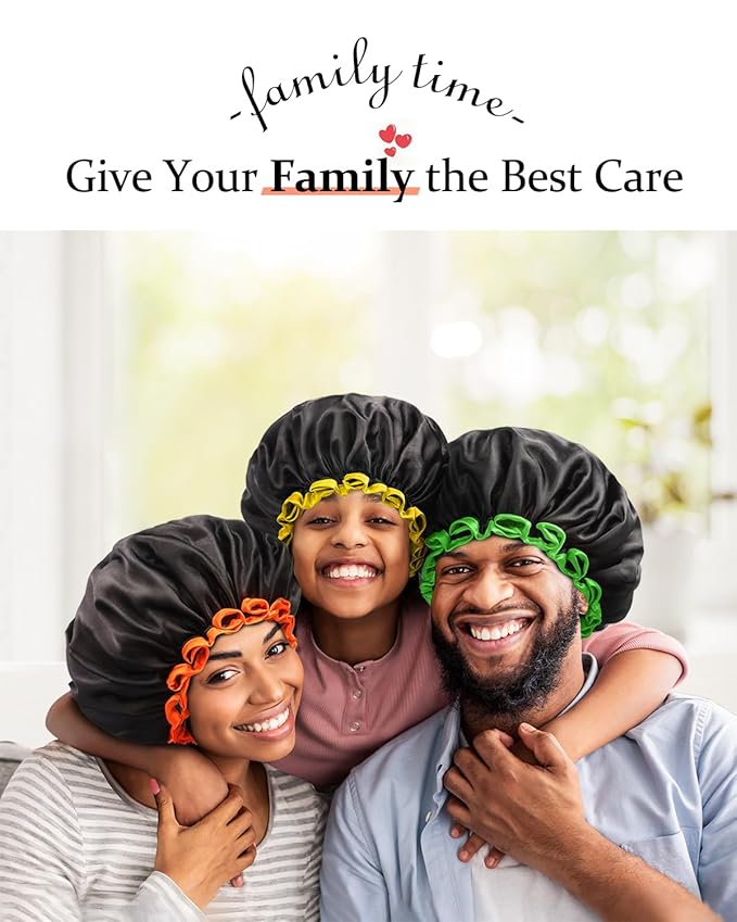 mikimini Extra Large Black Shower Caps Pack of 2 for Women and Men Thick Long Hair Braids, Reusable Waterproof Double Layers XL Bathing Hair Cap with Vibrant Yellow Edge (Black)