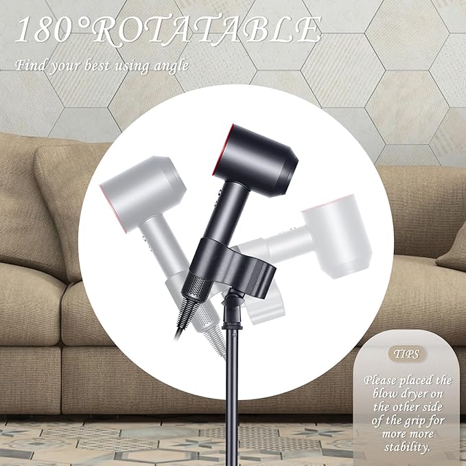 Hands-Free Rotatable Hair Dryer Stand with Adjustable Height and Heavy Base for Salon and Home Use - Ideal for Women and Pets