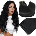 Full Shine Thick Human Hair Clip in Extensions Jet Black 28 Inch 180 G Clip in Hair Extensions for Thickness Full Head Long Length 7 Pcs