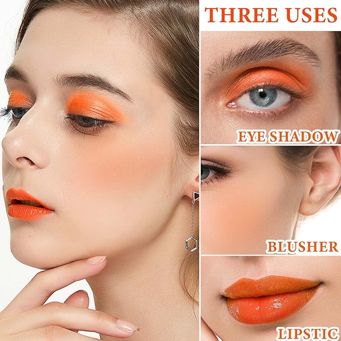 Cream Blush Stick,Blush Stick for Cheeks with Contour Brush,3-in-1 Long Lasting Waterproof Blush&Eye Shadow&Lip Gloss for Natural Skin Types（03 Citrus Pink）