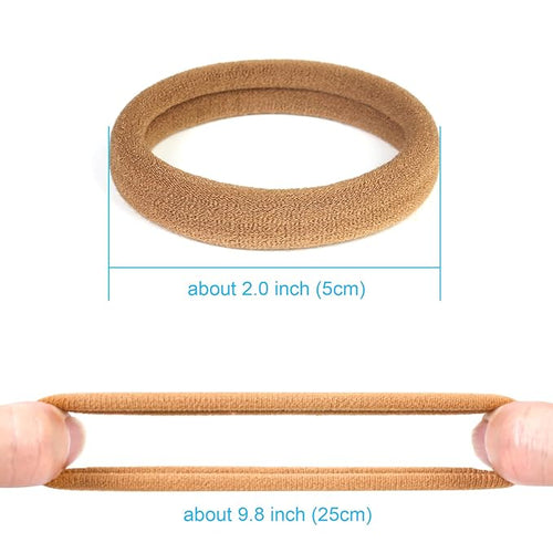 50PCS Seamless Hair Ties for Women Thick Hair, Soft Pony Tails, Large Elastic Hair Bands, Thick Ponytail Holders No Damage, Light Brown, 2 Inch in Diameter