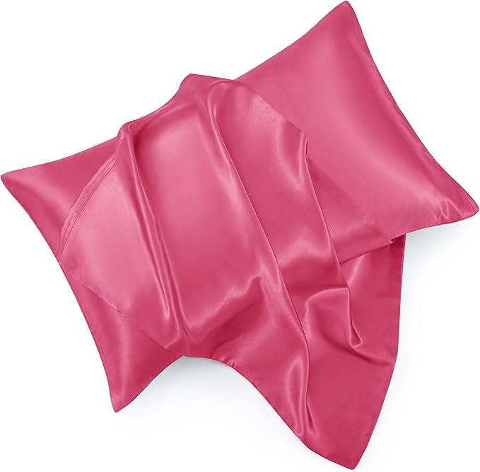 Peach Red Satin Pillowcase Queen Size Set of 2 for Hair and Skin, Peach Red Silk Pillowcase Breathable Pillowcase with Envelope Closure