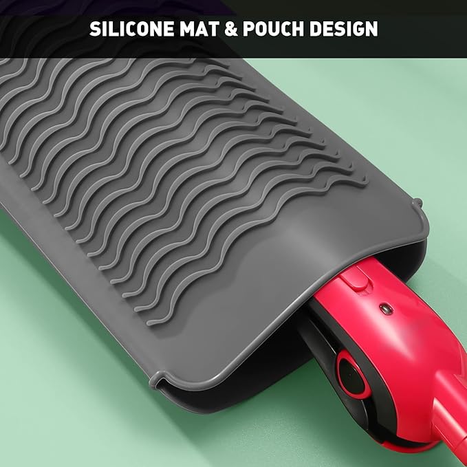 ZAXOP Resistant Silicone Mat Pouch for Flat Iron, Curling Iron,Hot Hair Tools (Grey)